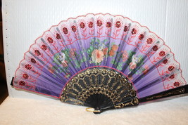 FAN ( SMALL HAND TYPE FAN ) WITH FLOWERS FLOWER SEQUINS B7 - £6.32 GBP