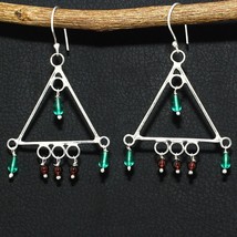 Natural Onyx Red Garnet Round Gemstone Handmade Earring Solid 925 Silver Jewelry - £4.76 GBP