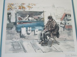 1980&#39;s Eugene Veider Hand Signed Antique Colored Etching lithograph BOOK SELLER - £156.43 GBP