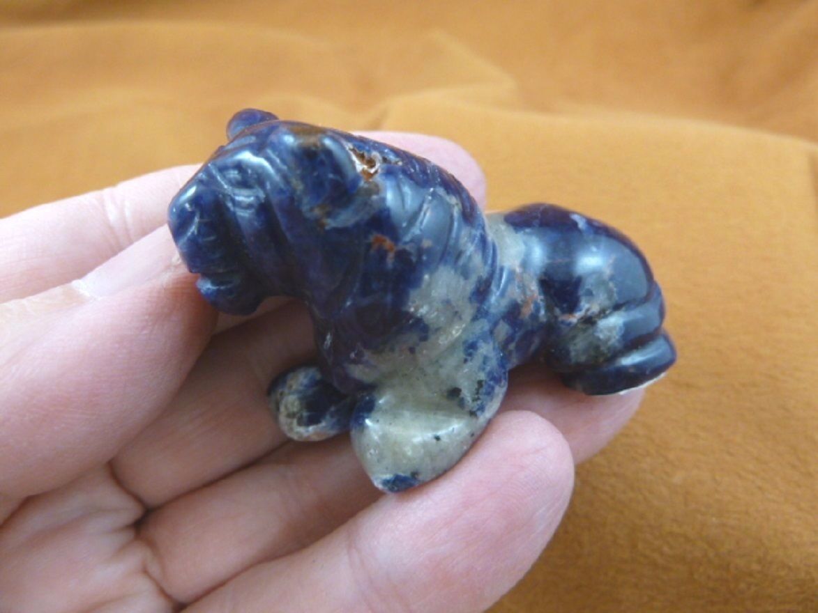 (Y-LIO-RO-719) Blue gray sodalite LION gemstone carving FIGURINE I love ... - $17.53
