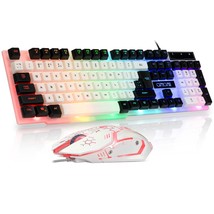 Gaming Wired Keyboard and Mouse Combo Backlit Rainbow RGB Full-Size Mechanical F - £28.76 GBP
