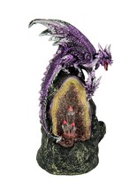 Purple 2 Headed Dragon On LED Geode Crystal Stone Statue - £19.34 GBP
