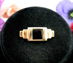 Ginnie Johansen Black Enamel Squares Vintage Pin Art Deco Style Goldtone Signed - £14.99 GBP