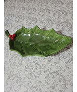 Maxcera Holly Berry  Porcelain Leaf Serving Dish 10&quot; stem to point 5&quot; wi... - £7.07 GBP
