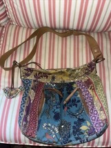 Fossil Leather Hand Bag Purse Multi Striped Patchwork Hobo Bird Key - £35.23 GBP