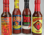 RARE! x4 hot sauce GLASS COLLECTIBLE BOTTLE New Old Stock ALL DEVIL HELL... - $32.71