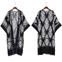  Long Kimono Women Elegant Black Cotton Summer Breezy Trench Coats Open Front Be - £72.75 GBP