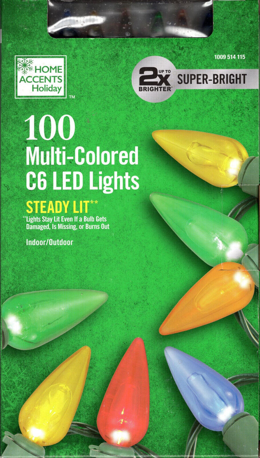 HOME ACCENTS HOLIDAY 1009 514 115 100CT MULTICOLOR LED C6 33&#39; GREEN STRI... - $24.98