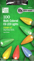 HOME ACCENTS HOLIDAY 1009 514 115 100CT MULTICOLOR LED C6 33&#39; GREEN STRI... - $24.95