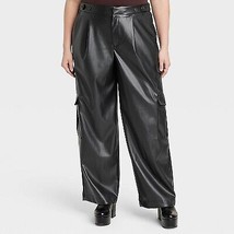 Women&#39;S High-Rise Straight Faux Leather Cargo Pants - Black 17 - $30.99