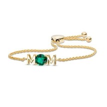 7mm Lab-Created Esmeralda&quot; Mom &quot;Ajustable Bolo Pulsera En 14K Baádo Oro ... - £106.40 GBP