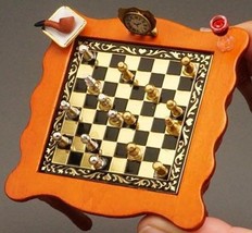 Dollhouse Wood Chess Game Table Set Reutter 1.825/1 w Metal Men Miniature - £39.88 GBP