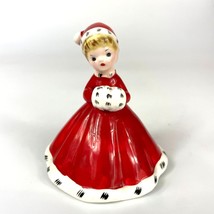 Vintage Josef Originals Ceramic Christmas Girl Bell Figurine Red White READ - $34.64