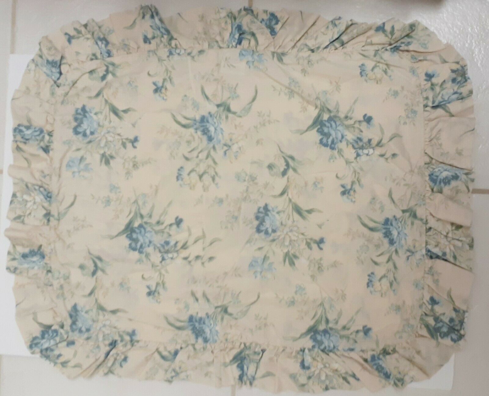Primary image for Laura Ashley Pillow Sham Cover Ruffle Floral Blue Cream Check Trim STANDARD (1)