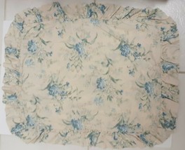 Laura Ashley Pillow Sham Cover Ruffle Floral Blue Cream Check Trim STANDARD (1) - $39.87
