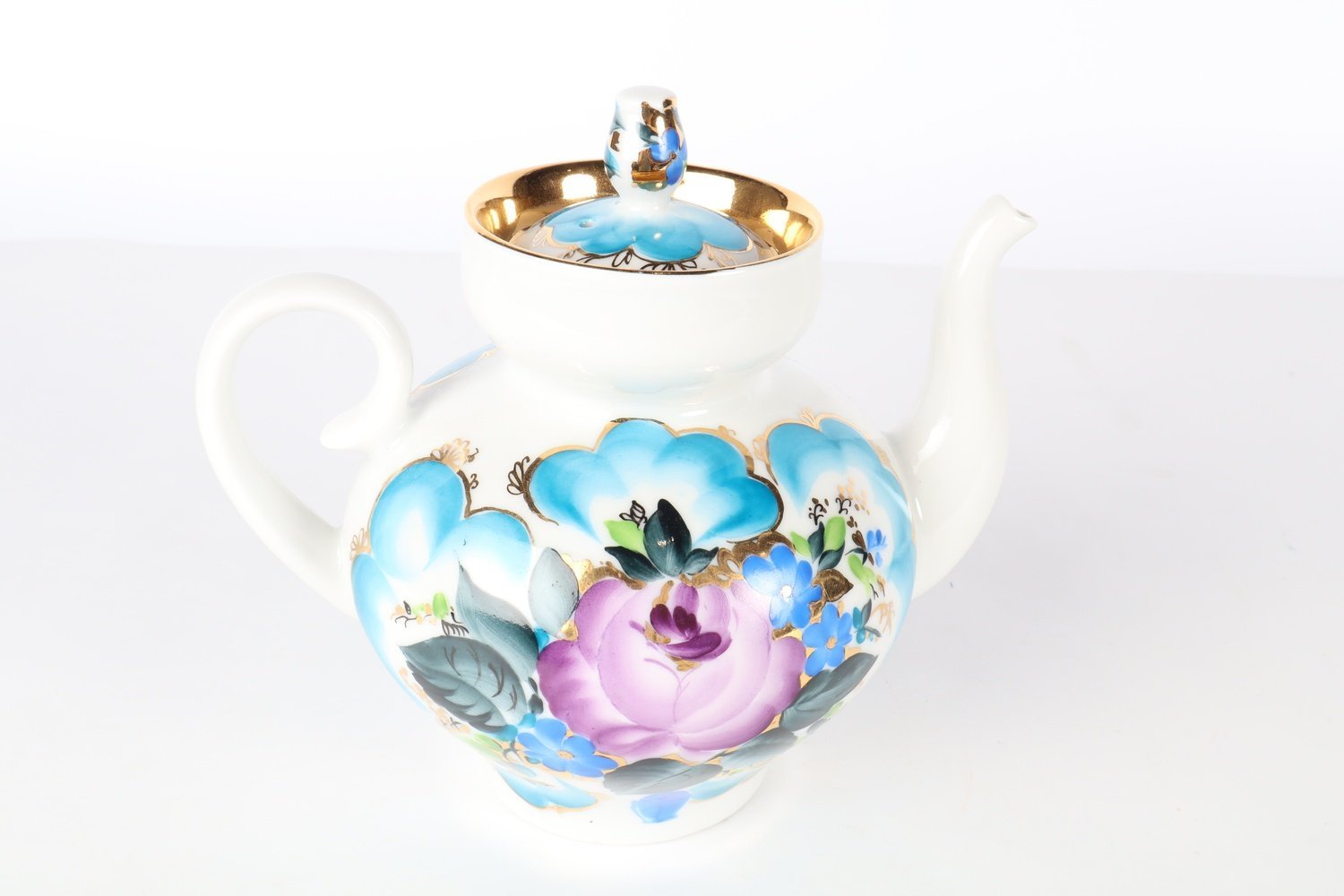 Teapot Lomonosov Imperial USSR Teal Blue Purple Gold - $160.00