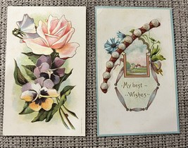 Antique My Best Wishes Shell Embellished Cornflower Pansy Rose Postcards 2 - £7.42 GBP