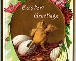 Gilt Egg Baby Chick Carnation Flowers Embossed 1910 DB Postcard I10 - $3.91