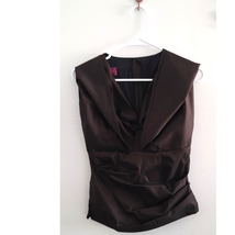 Talbot Runhof Silk Blend Pleated V-Neck Sleeveless Top Brown Size 8 - £119.90 GBP