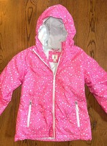 Lands End Girls Size L 14 Pink Stars Hooded Grow-A-Long Winter Coat Zip Pockets - £10.47 GBP