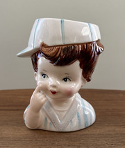 Relpo Little Boy Head Vase 5715 Vintage Baseball Cap Hat Blue Ivory Japan - £95.92 GBP
