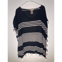 C&amp;T Beach Black &amp; White Striped Tassel Top Size Medium - $15.84