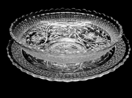 Antique INDIANA GLASS Hostess Set ROSE POINT BAND Serving Bowl &amp; Sandwic... - $35.29 CAD