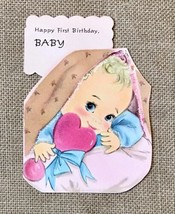 Ephemera Vintage Hallmark Happy First Birthday Baby Greeting Card Blue E... - $9.90