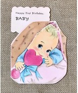 Ephemera Vintage Hallmark Happy First Birthday Baby Greeting Card Blue E... - £7.74 GBP