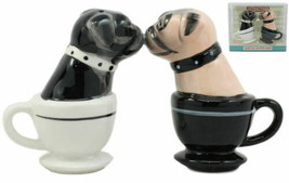 Black Fawn Miniature Teacup Pugs Salt And Pepper Shakers Ceramic Magnetic Set - £13.42 GBP