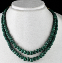 Heirloom Old Natural Malachite Beads Carved Round 356 Carats Gemstone Necklace - £763.29 GBP