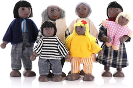 Dollhouse Family People Figures, 7 Pieces Wooden Doll House Family Dolls Mini Do - £11.40 GBP