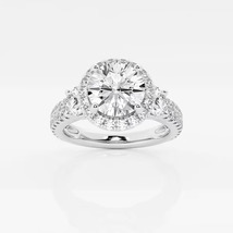 1 5/8 ctw Round Lab Grown Diamond Double Row Side Stones Halo Engagement Ring - £1,521.03 GBP