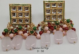 Indian Kundan Earrings Tops Bridal Beads Meena Gift Punjabi Muslim Jewelry Set1 - £16.13 GBP