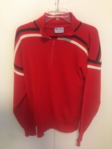 Meister Ski Sweater L Red 1/4 Zip Wool Acrylic Stripe Made Hong Kong  excellent - $46.53