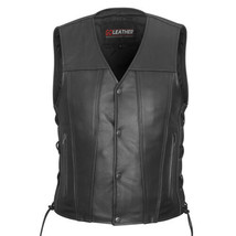 BIKER V-NECK VEST SOFT MILLED COWHIDE LEATHER RIDER VEST GO421 - £78.62 GBP