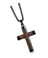 Wooden Cross Necklace for Men, Hand-Inlaid Real 24 - £126.77 GBP
