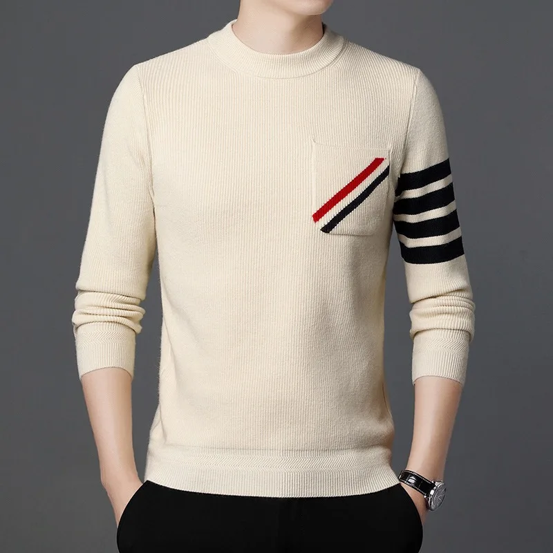 High end    men&#39;s  autumn and winter new  stripe high neck  handsome Korean casu - £154.89 GBP