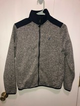 Nautica Boys SZ Large 14-16 Sweater Fleece Jacket Mock Neck Full Zip Gray &amp; Blue - £7.78 GBP