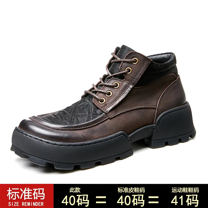 Ankle Boots hide Men Army Shoes Men boy Boots Fashion Autumn Winter Leather Mens - £216.66 GBP