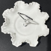 Fenton Milk Glass Hobnail Bon Bon Candy Dish White With Silver Handle Si... - $14.84