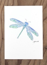 Silver Glitter Blue and Green Dragonfly Greeting Card - £7.79 GBP