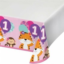 One is Fun Girl Plastic Banquet Tablecloth 54&quot; x 102&quot; 1st First Birthday Party - £15.25 GBP
