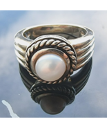 7 NV 925 STERLING SILVER 7.5 mm .round PEARL ROPED BORDER RING SIZE 7.25 - €33,37 EUR