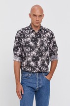 GUESS Men&#39;s Eco Collins Floral-Print Flower Fantasy Shirt in Black Multi-Large - $29.97