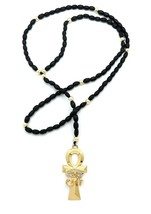 Egyptian Ankh Cross Pendant 5mm/30&quot; Wood Bead Chain Rosary Necklace RC3550 - £12.81 GBP