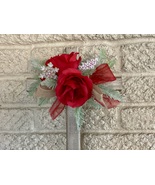 Christmas Cemetery Cross: Red Roses grave flowers, Winter Grave Decoration - $26.00
