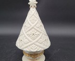 Ceramic Christmas Tree Hinged Trinket Box White Gold Stars Holiday Decor 6&quot; - $14.84