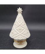 Ceramic Christmas Tree Hinged Trinket Box White Gold Stars Holiday Decor 6&quot; - $14.84