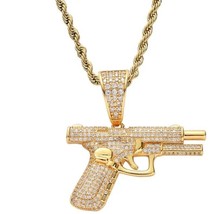 Iced CZ 14K Gold Plated Bling Gun Rifle Uzi AR15 Pendant 24&quot; Rope Chain ... - $12.86